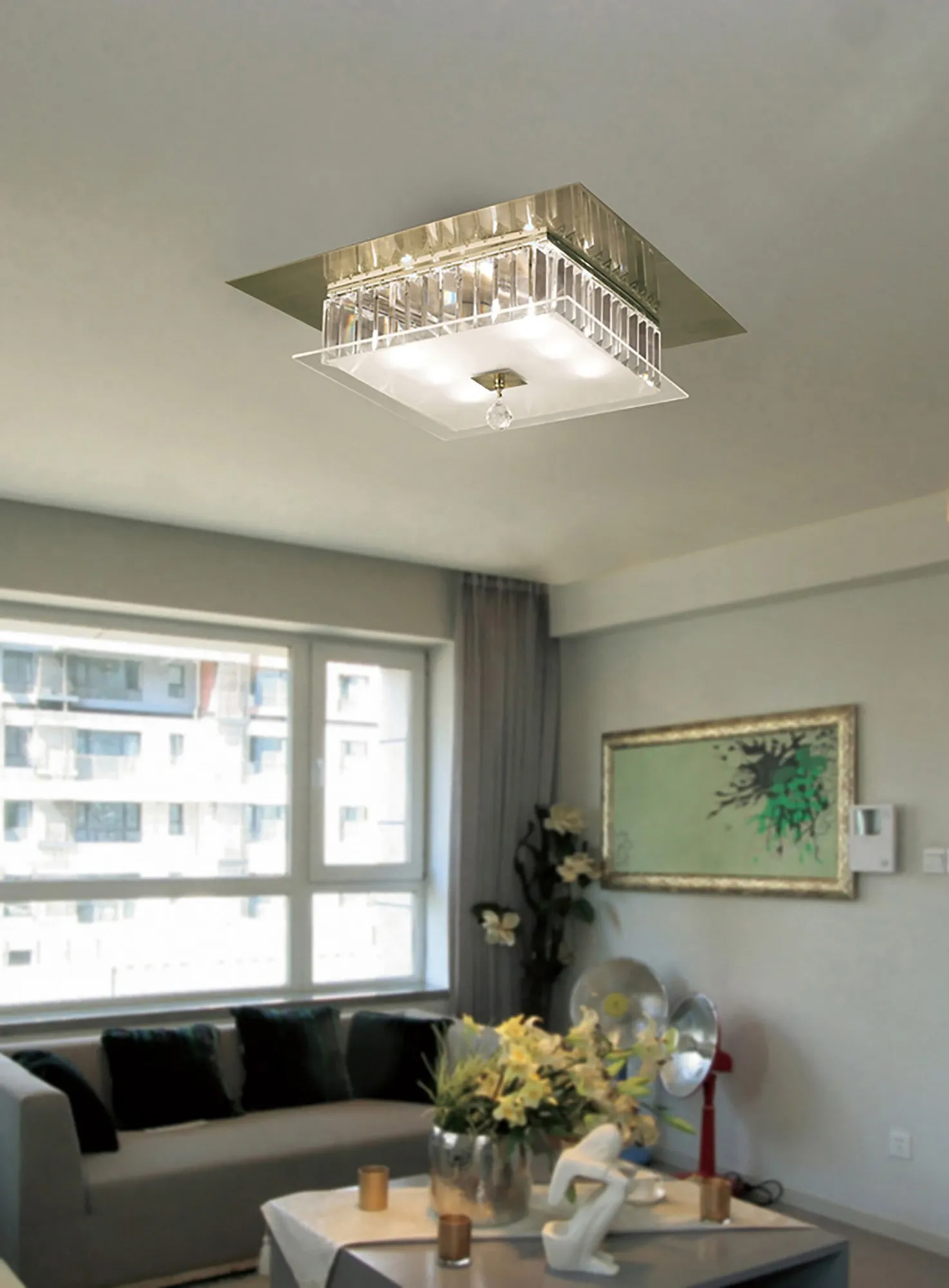 Tosca Crystal Ceiling Lights Diyas Ringed & Square Crystal Fittings
